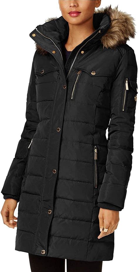 michael kors black coat with hood|michael kors women's down coat.